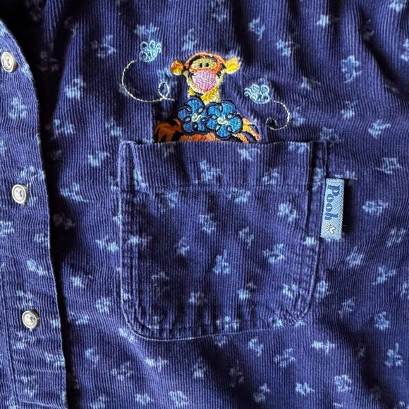Vtg Tigger Disney Corduroy Shirt Womens XL Embroidered Floral Winnie The Pooh - Picture 5 of 6